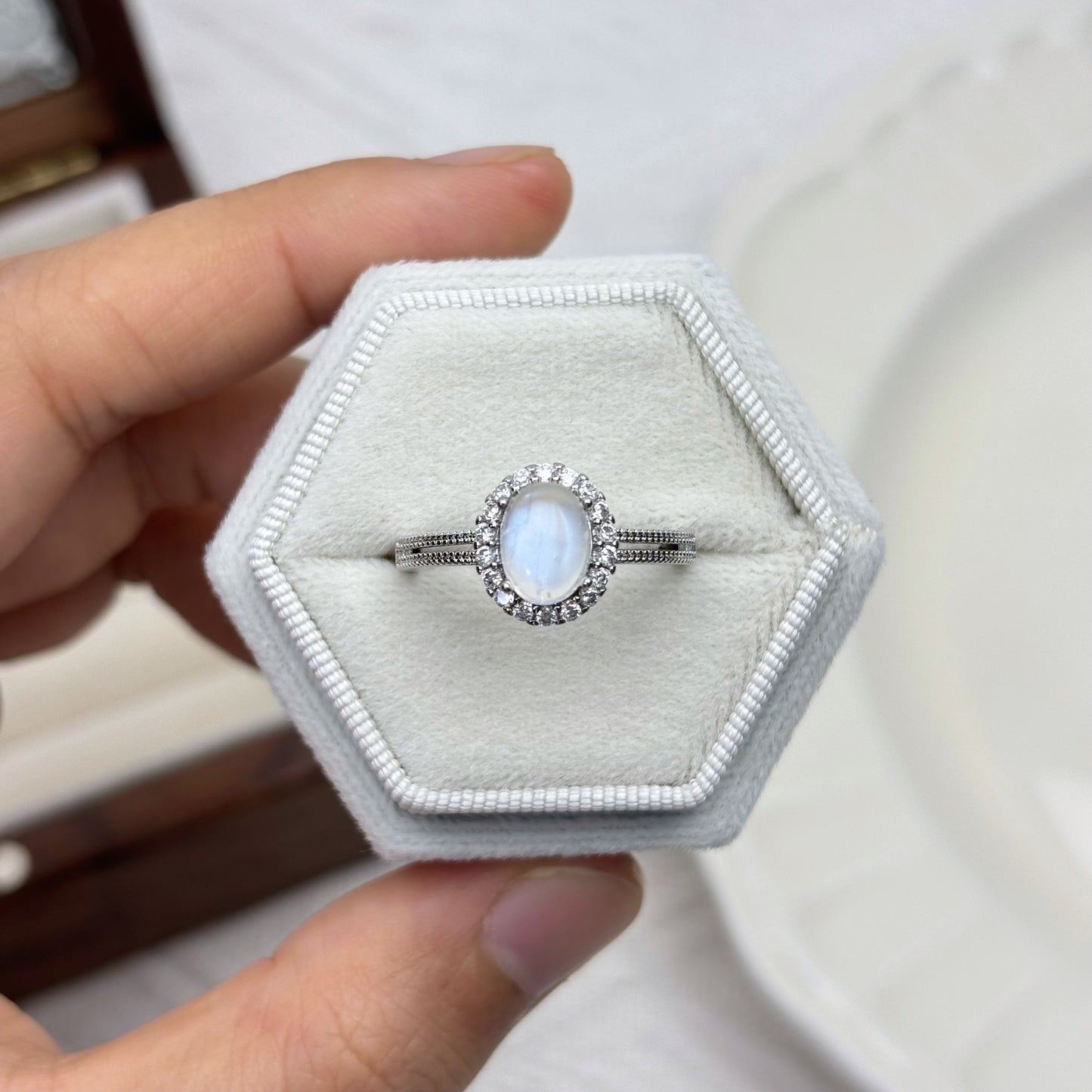 Elegant Moonstone Halo Ring