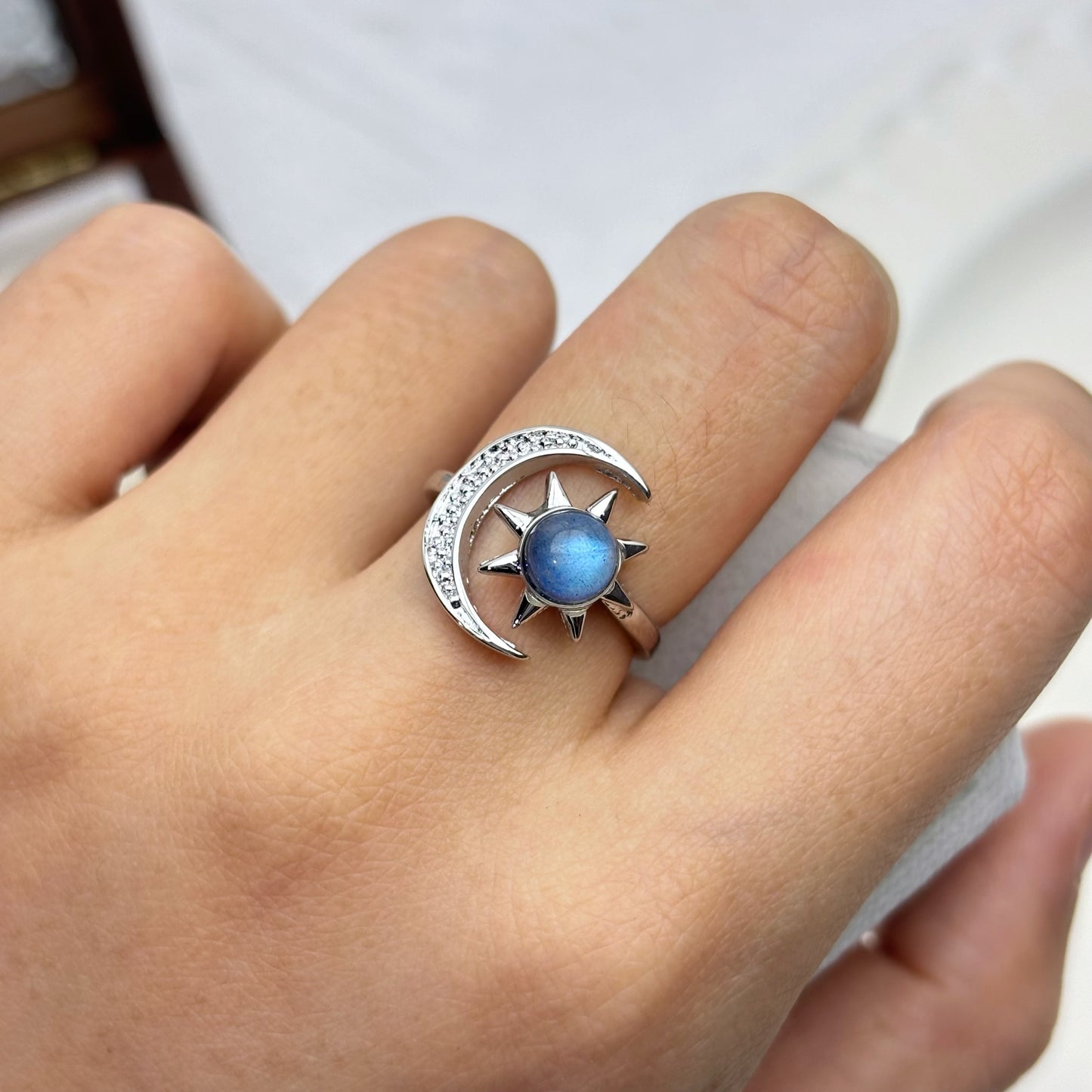 Celestial Moon & Star Ring - Grey Moonstone
