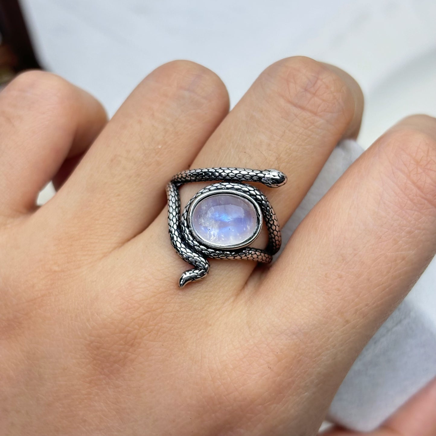 Retro Moonstone Serpent Ring