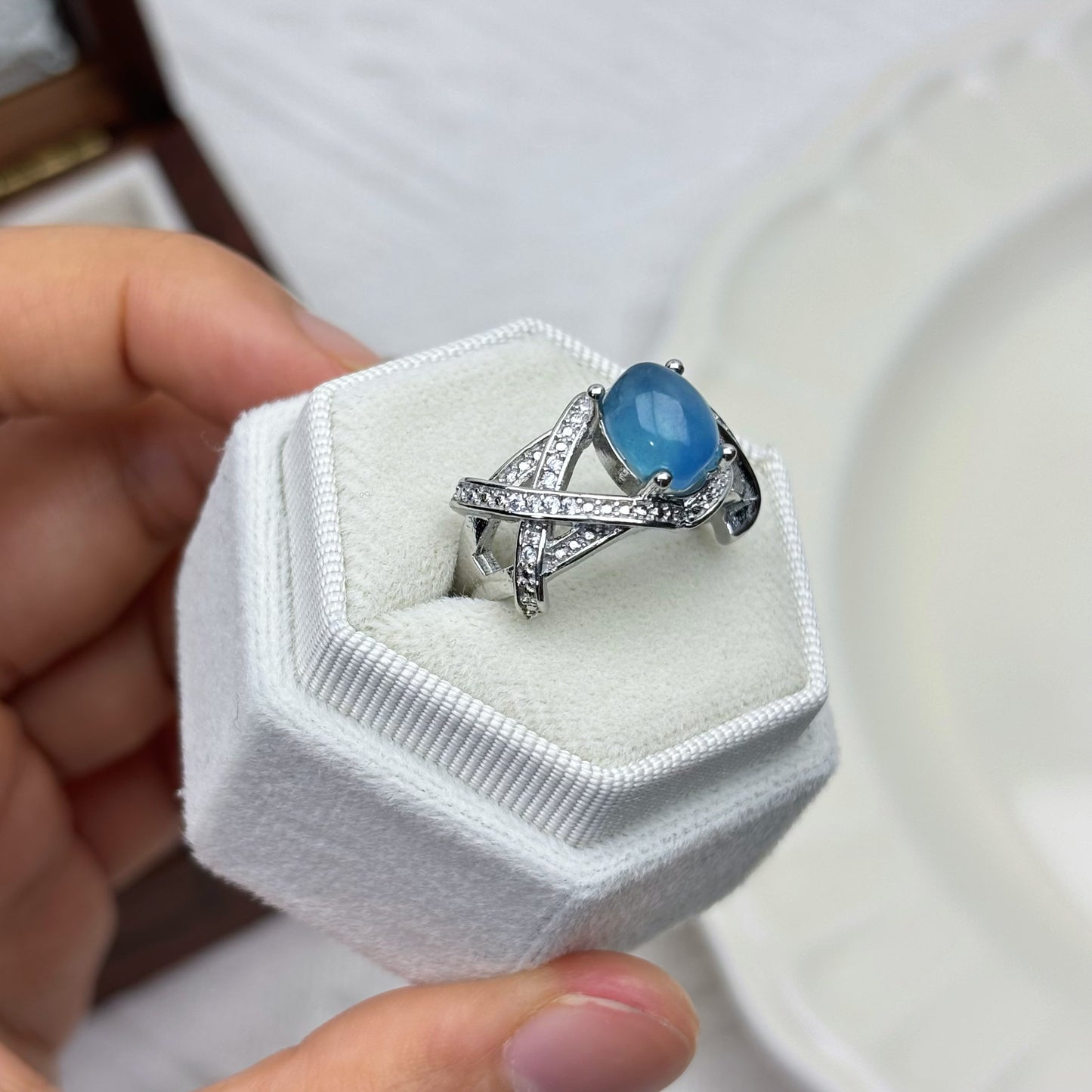 Elegant Aquamarine Ring with Crystal Accents