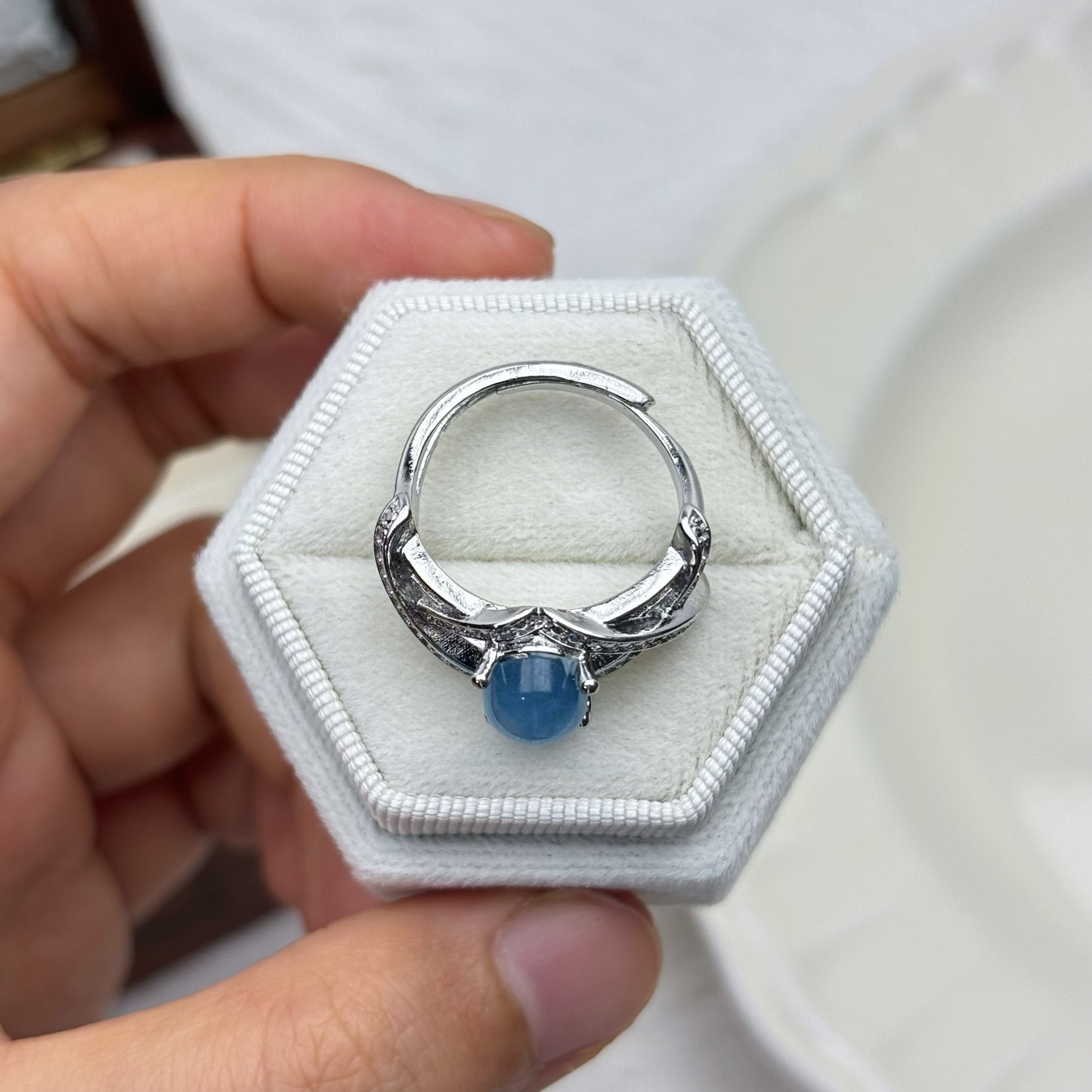 Elegant Aquamarine Ring with Crystal Accents