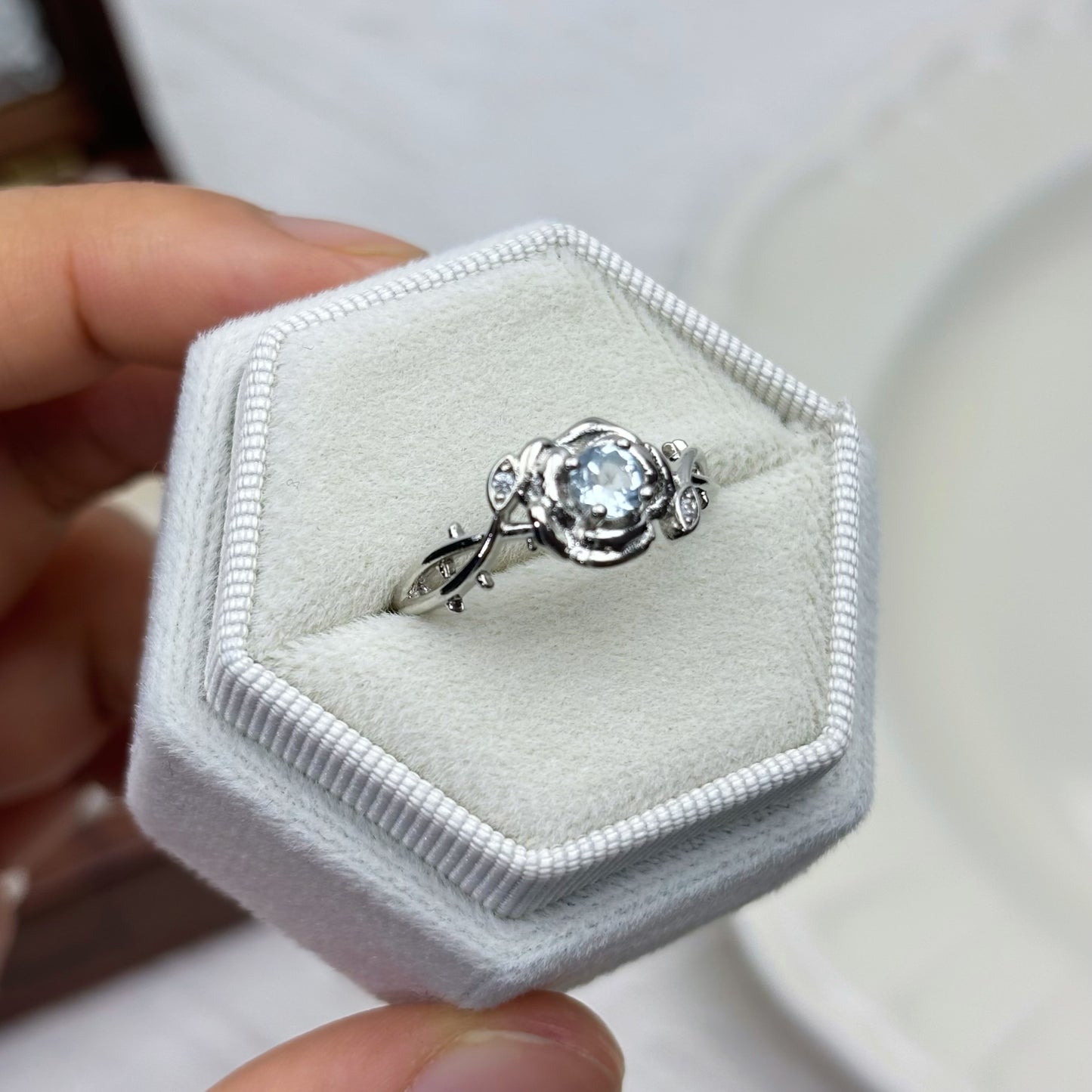 Floral Natural Blue Topaz Ring