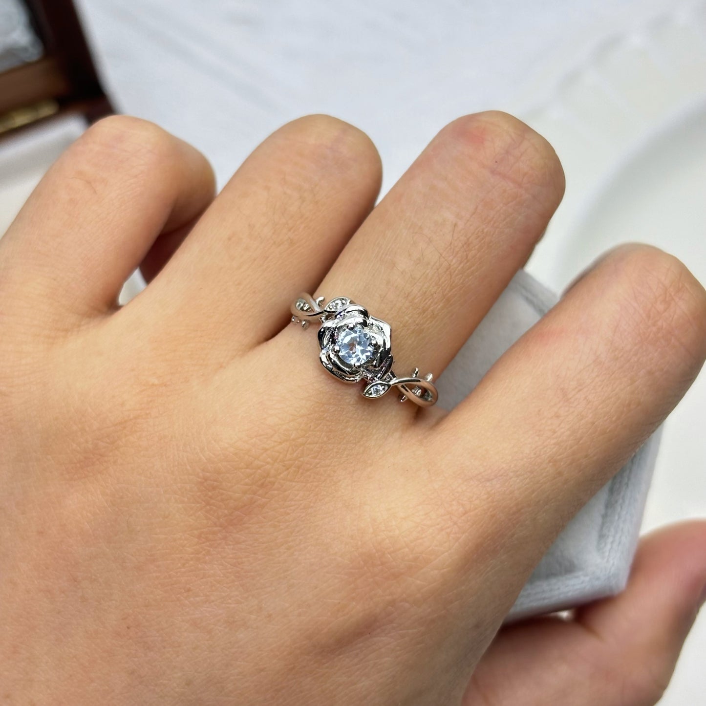 Floral Natural Blue Topaz Ring