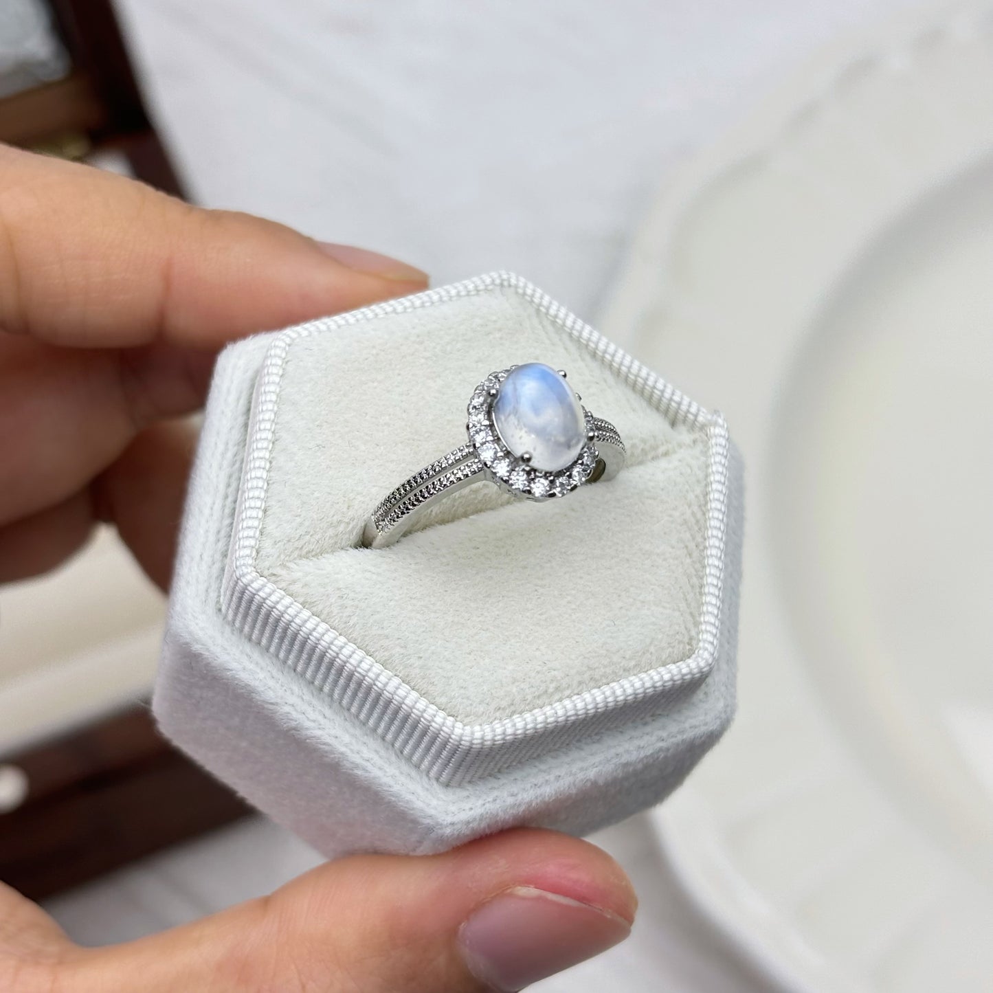 Elegant Moonstone Halo Ring