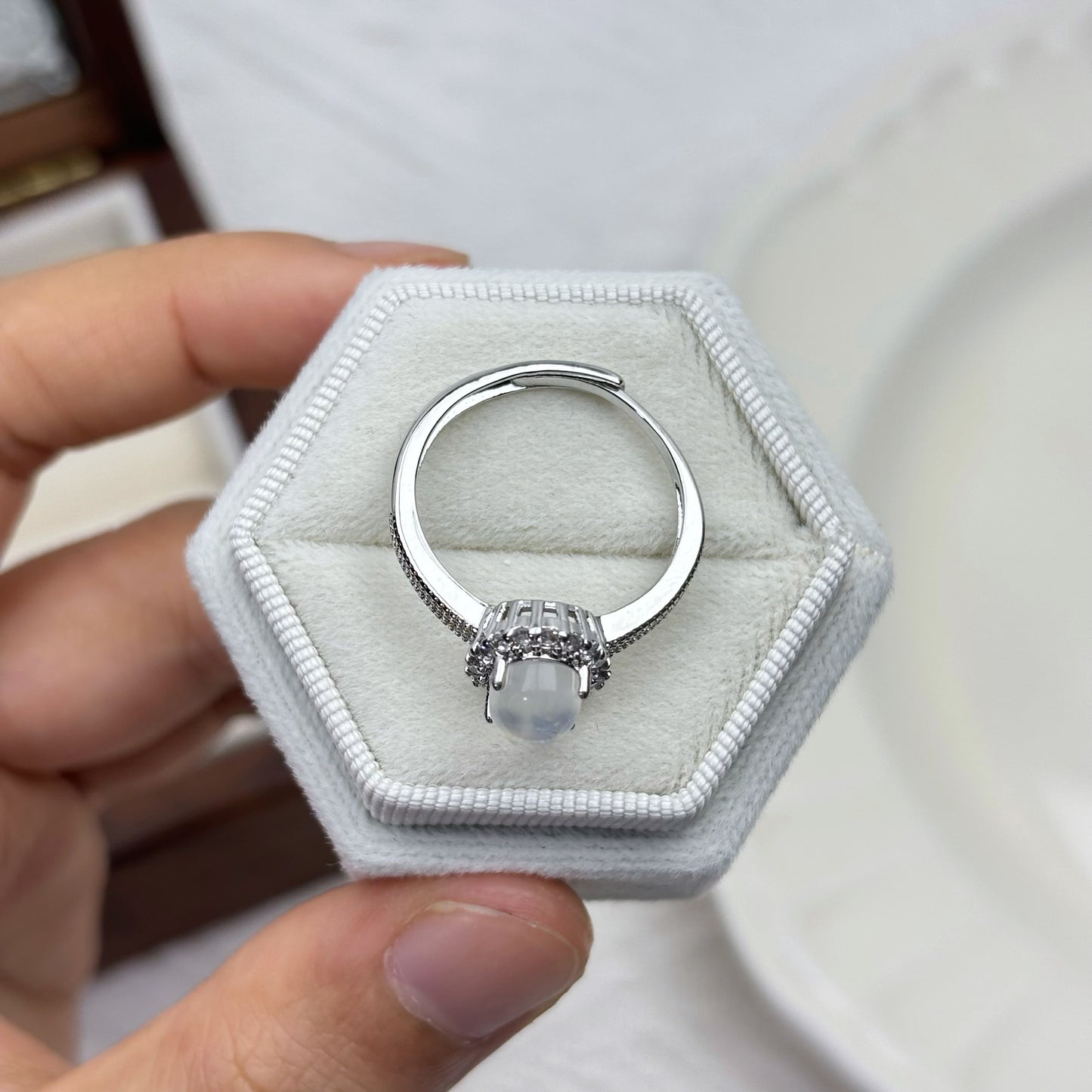 Elegant Moonstone Halo Ring