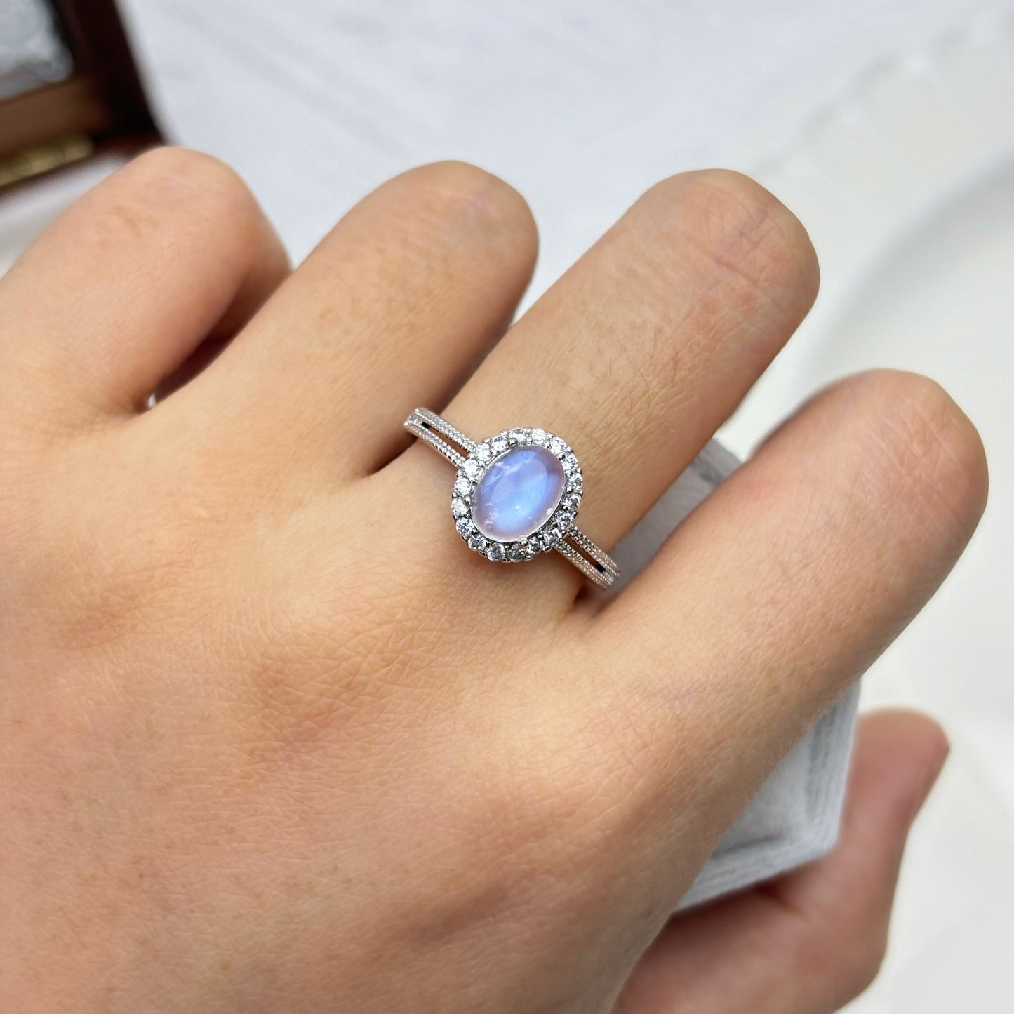 Elegant Moonstone Halo Ring