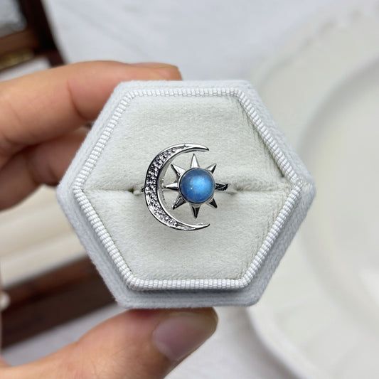 Celestial Moon & Star Ring - Grey Moonstone