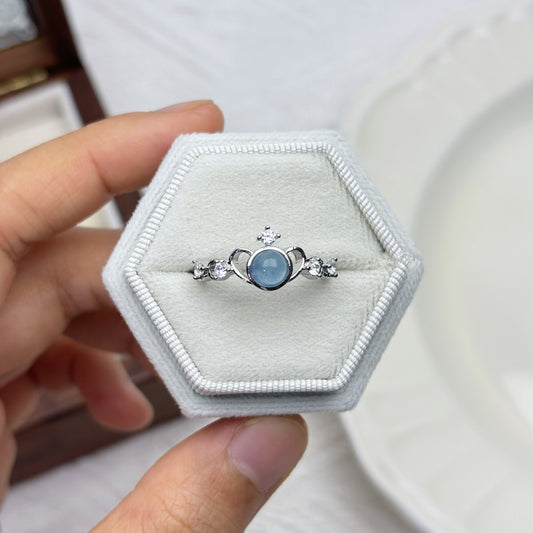 Aquamarine Crown Heart Ring