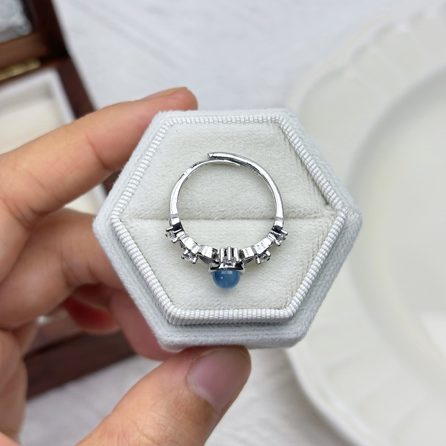 Aquamarine Crown Heart Ring