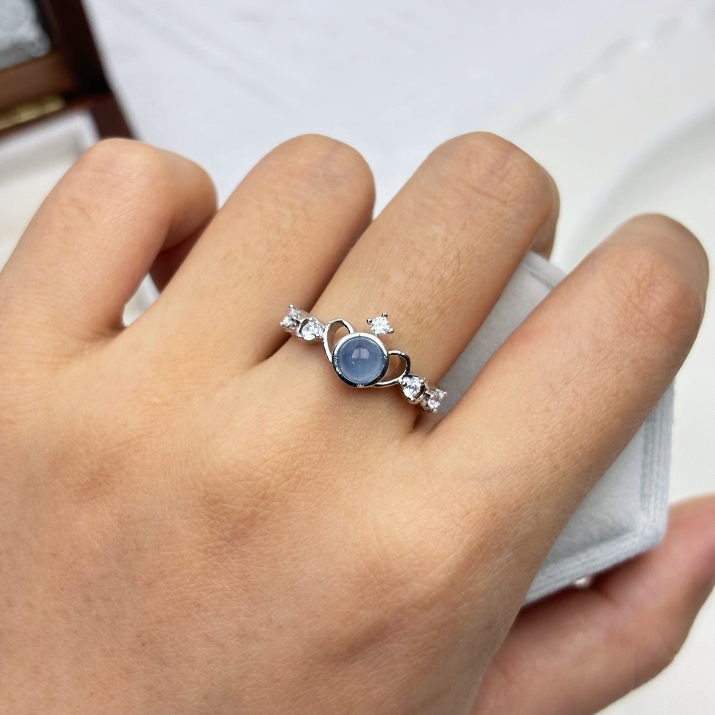 Aquamarine Crown Heart Ring