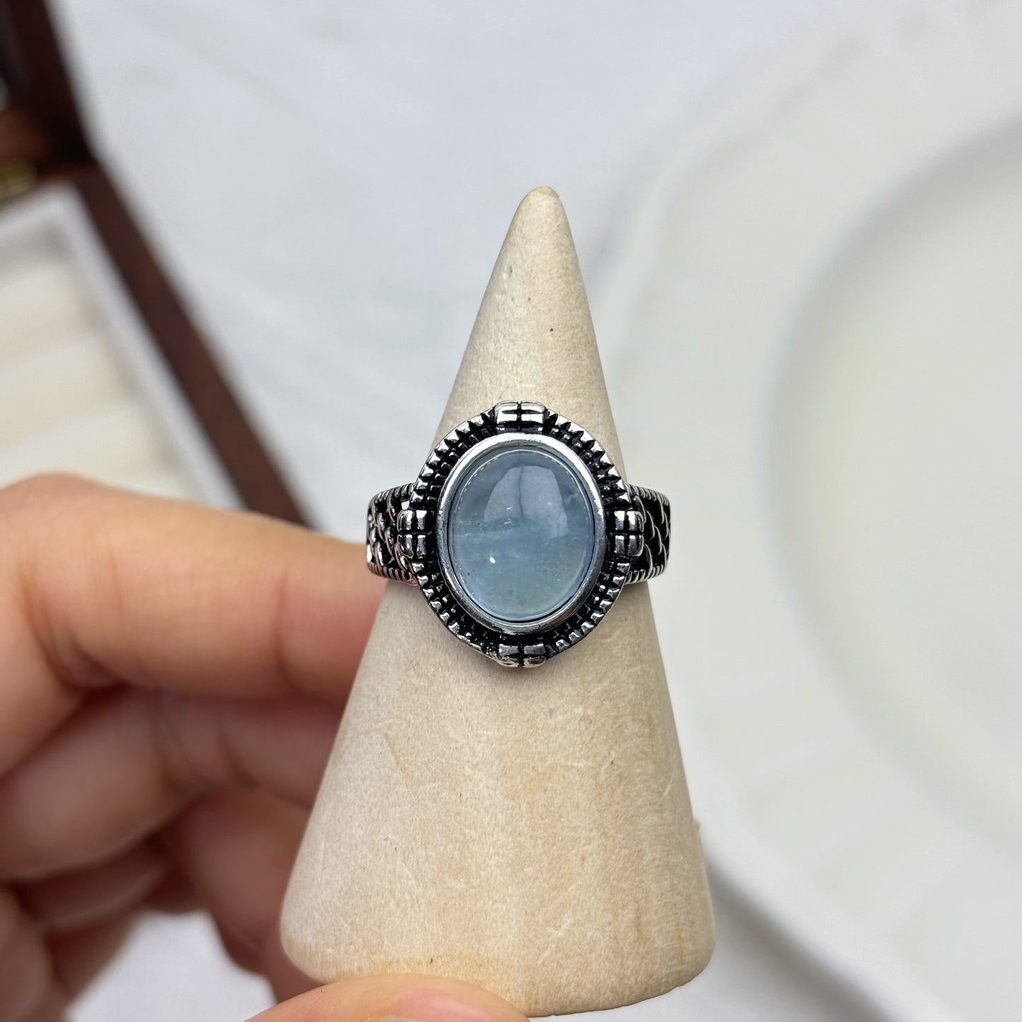 Vintage Retro Boho Oval Aquamarine Ring