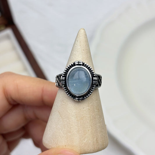 Vintage Retro Boho Oval Aquamarine Ring