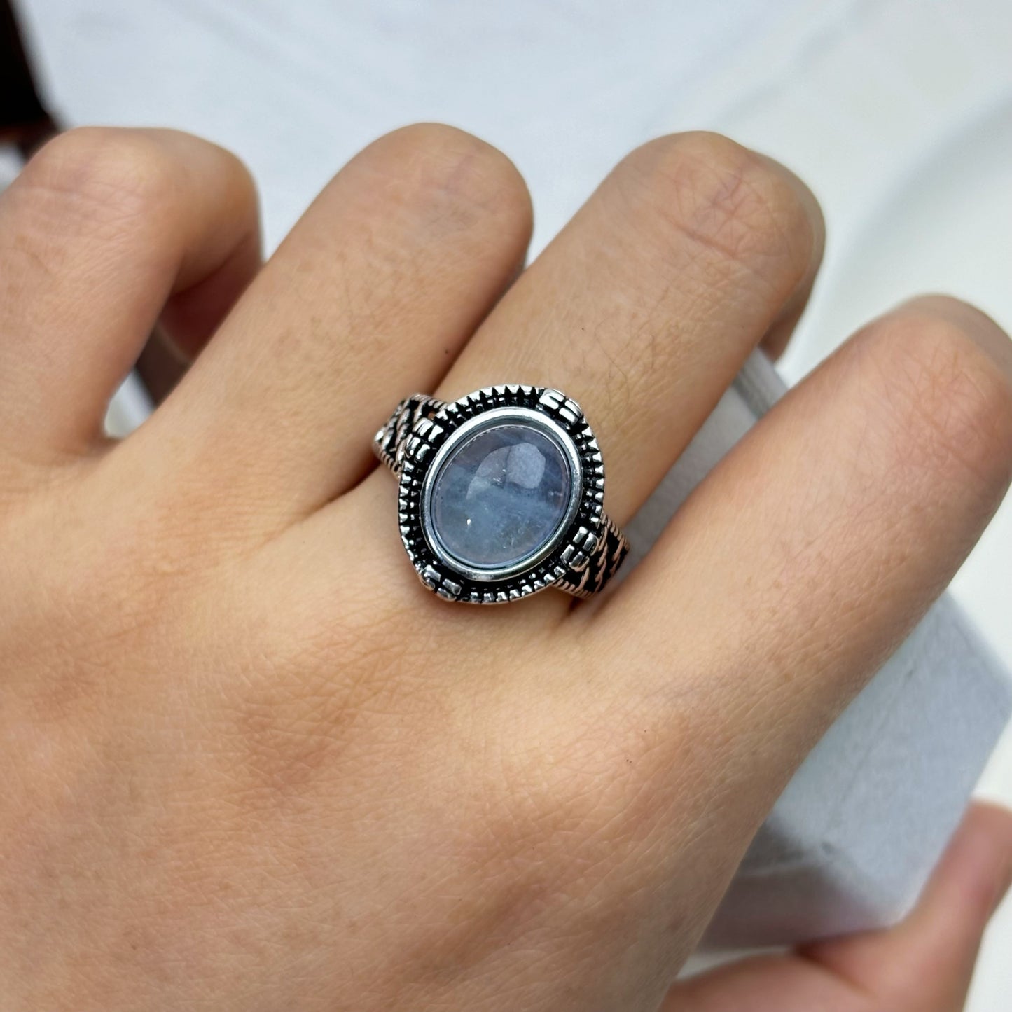 Vintage Retro Boho Oval Aquamarine Ring