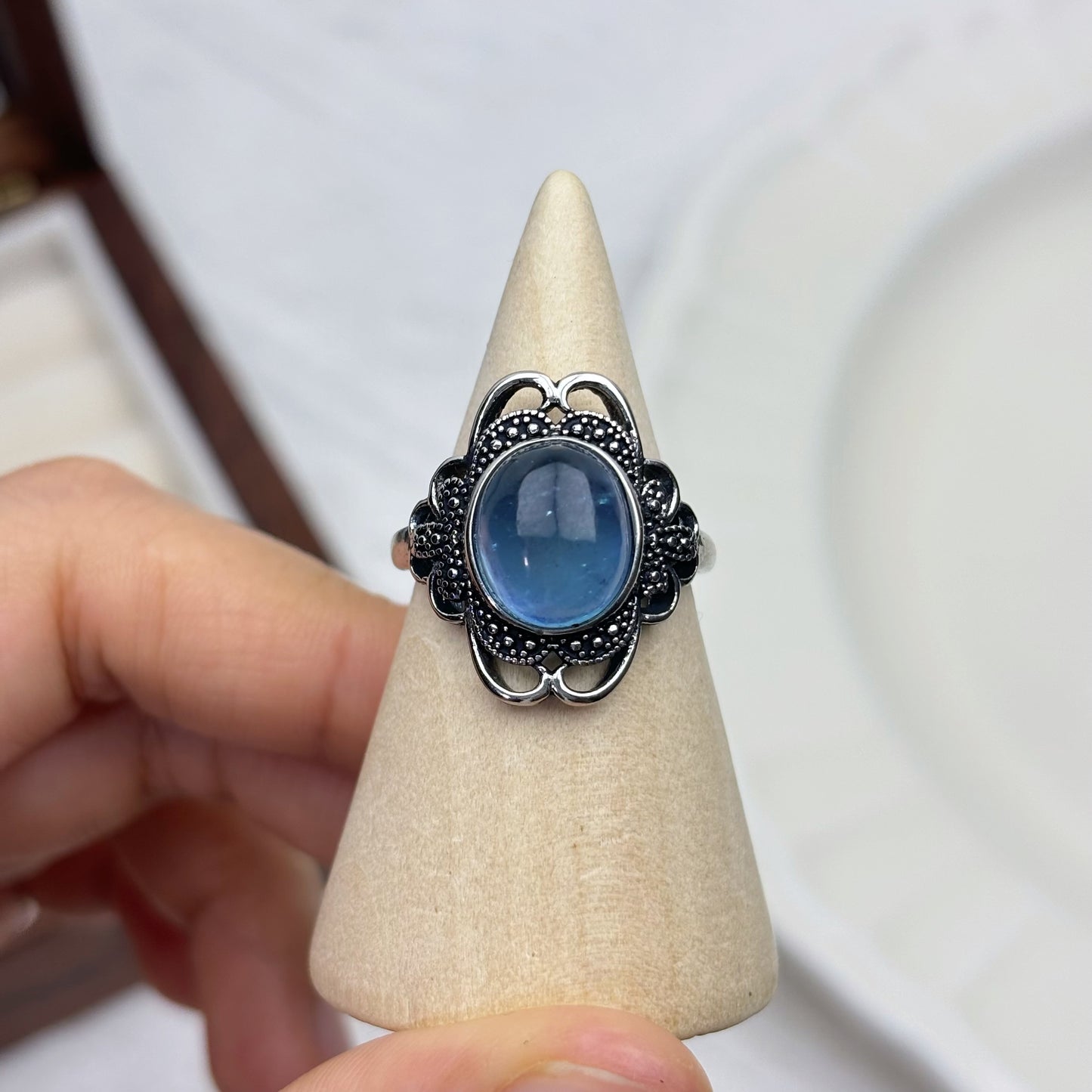 Retro Vintage Lace Aquamarine Ring