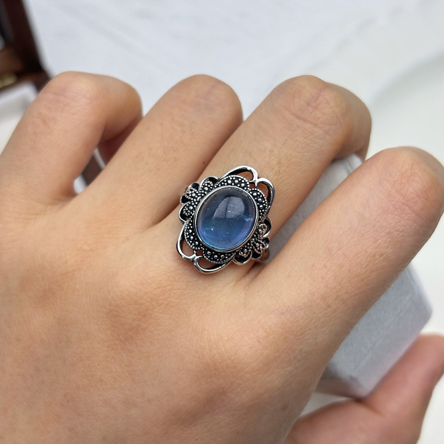 Retro Vintage Lace Aquamarine Ring