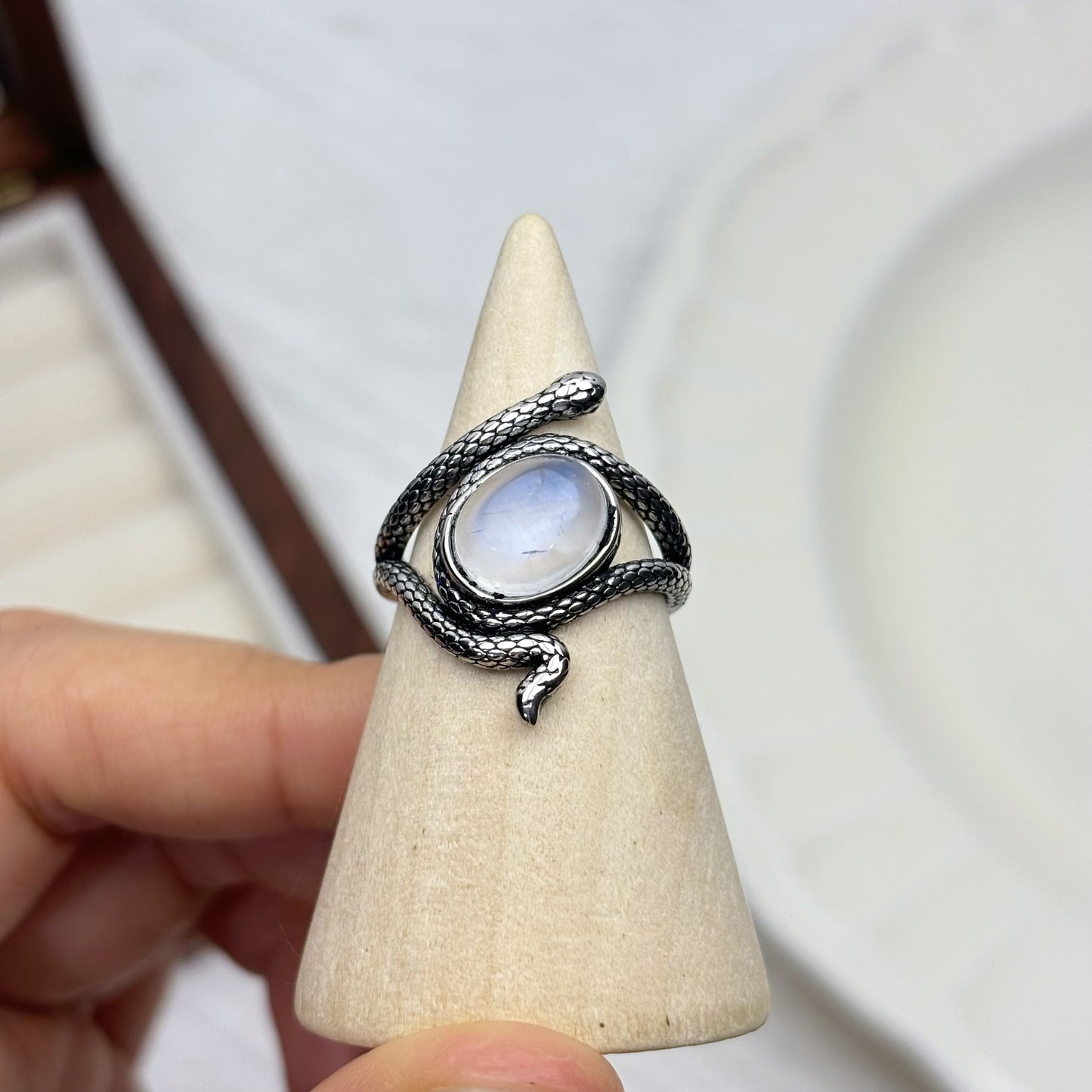 Retro Moonstone Serpent Ring
