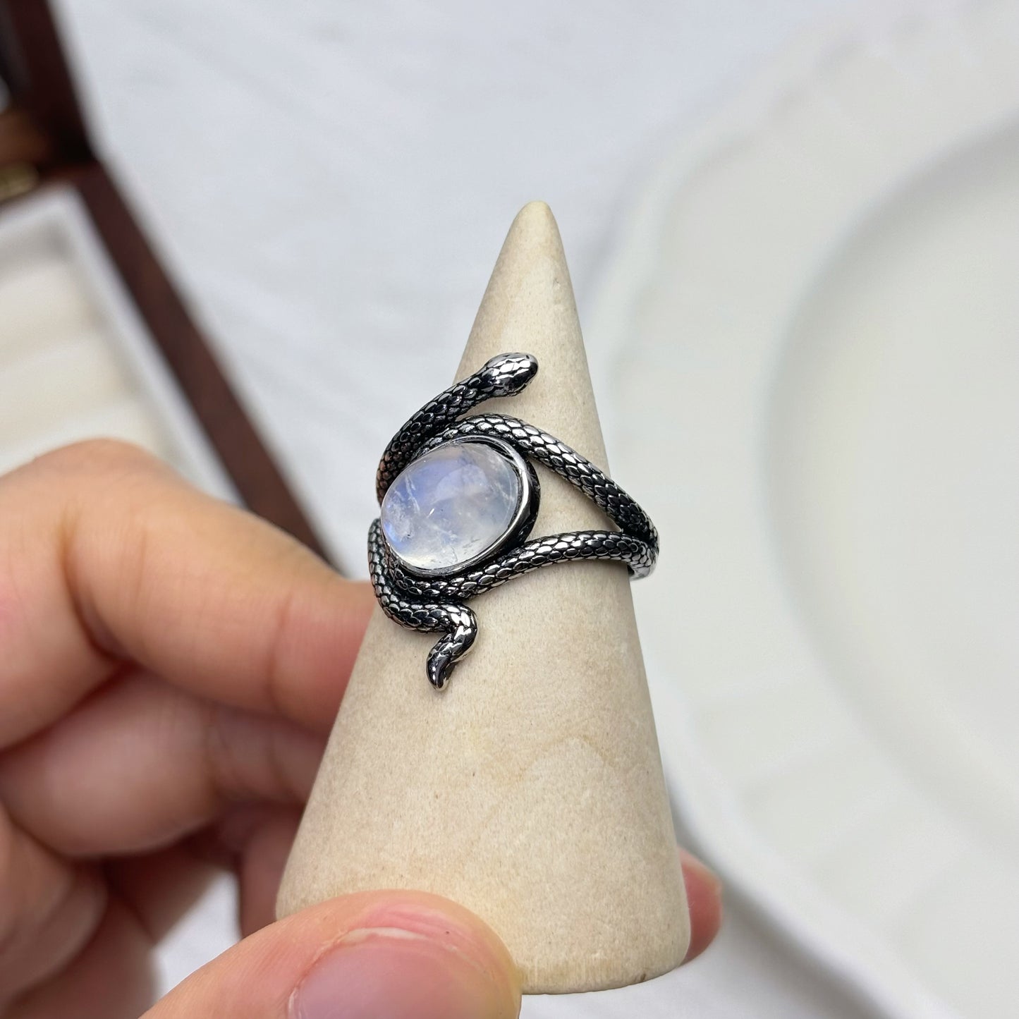 Retro Moonstone Serpent Ring