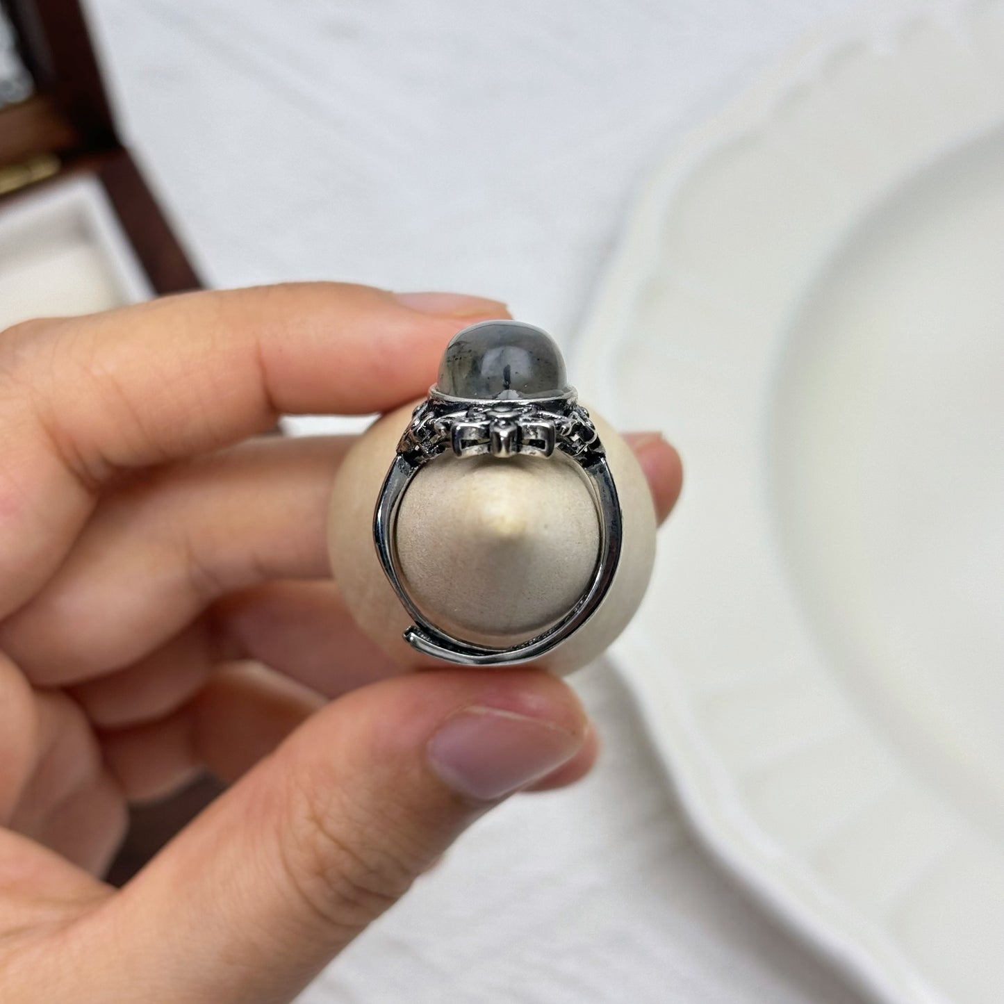 Retro Plated Floral Labradorite Ring